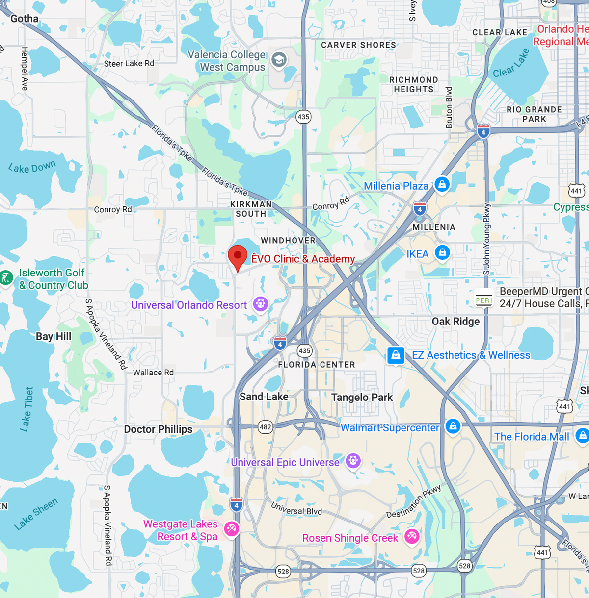 Map to ÊVO Orlando